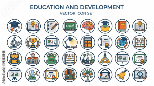 Education and development vector icon set learning school college