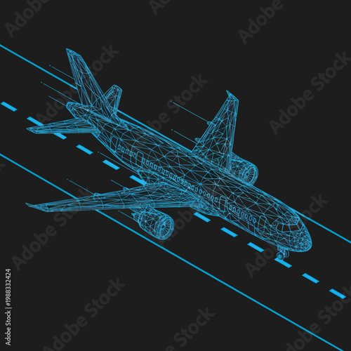 Digital Illustration of Airplane in Flight.