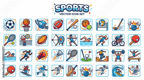 Sports Vector Icon Set Various Athletic Activities and Games