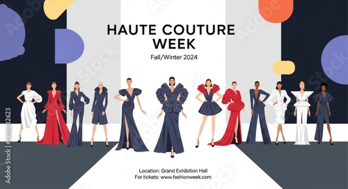 Haute Couture Week Fashion Show Models Displaying Elegant Designer Outfits.