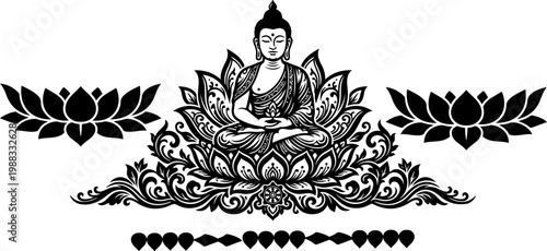 Minimal Solid Black Lotus Buddha Silhouette Design