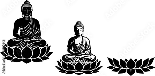 Solid Black Buddha Lotus Silhouette Vesak Day