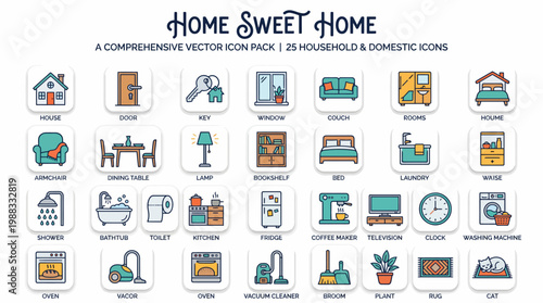 Home Sweet Home Vector Icon Pack Household Domestic Symbols