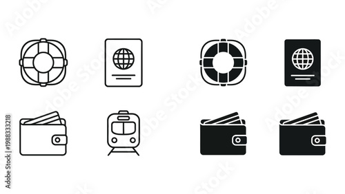 Essential travel and transit icons collection
