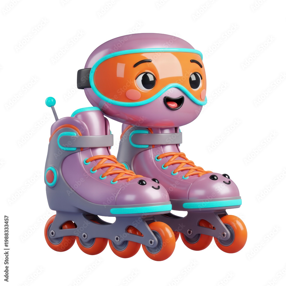 Fototapeta premium Playful 3D character roller skating with helmet