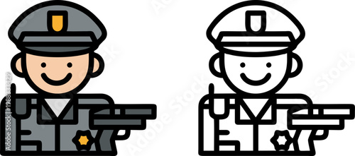 Friendly Police Officer Holding Gun Illustration