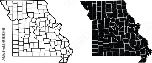 Quadro su tela Missouri county map outline and filled