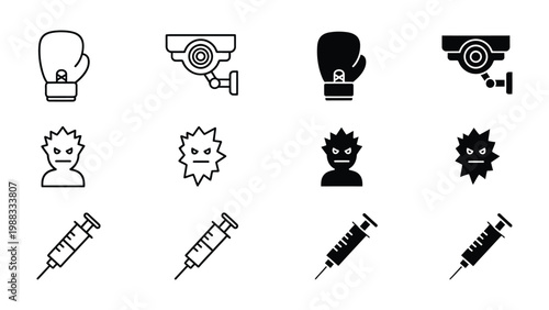 Contrastive icons showing opposing themes in security and danger