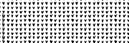 Seamless pattern with hand drawn sketchy hearts in black ink. Minimal romantic design with doodle lines on white background. Cute abstract texture for Valentines Day prints, fabric, wrapping paper.