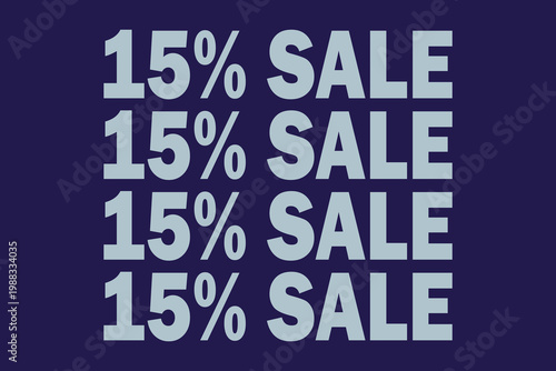 A repeating pattern announces a 15 sale on a dark purple background