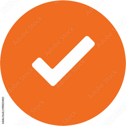 Checkmark Icon in Orange Circle Flat Design