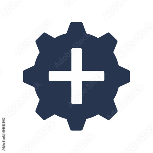 Gear with Plus Symbol Flat Icon