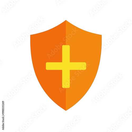 Shield with Plus Symbol Flat Icon