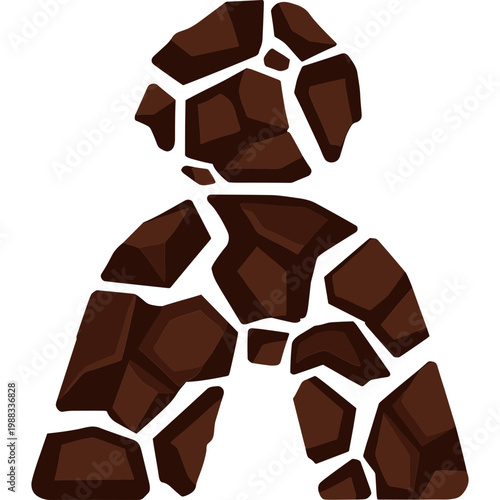 A broken chocolate illustration of a person fragmented into pieces.
