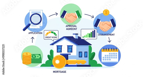 Home Mortgage Process Flowchart Illustration.