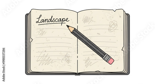 Open sketchbook with pencil showing creative drawing process and artistic ideas.