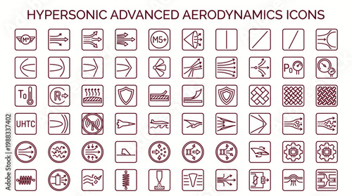 A collection of hypersonic advanced aerodynamics icons on a white background