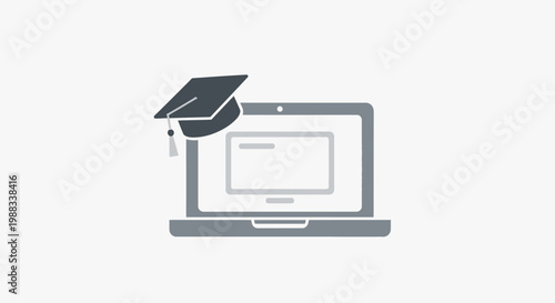 Conceptual illustration of online education through a laptop computer and a graduation cap