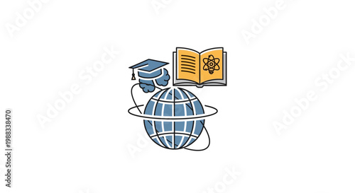 Global education symbol: academic achievement through knowledge acquisition worldwide