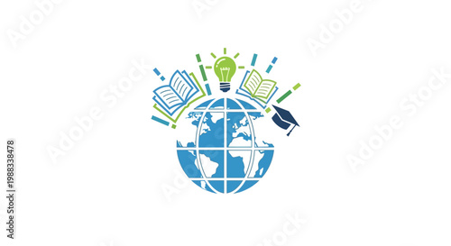 Global education and knowledge acquisition concept illustration with academic elements
