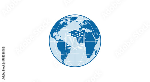 Global education depicted with a globe and book symbol, representing international learning