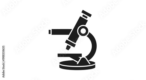 Minimalistic black and white illustration of a scientific microscope on a white background