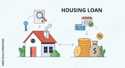 Housing Loan Concept Illustration with House Money and Documents.
