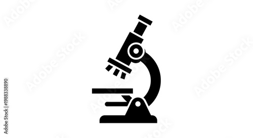Black silhouette of a microscope on a white background for scientific research