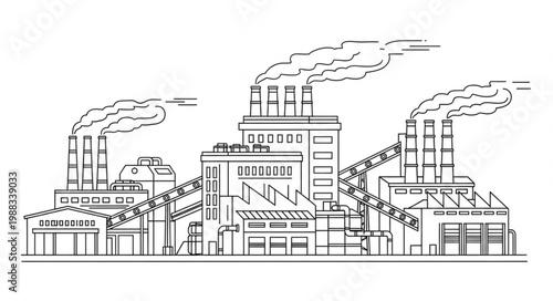 Industrial Factory Buildings Emitting Smoke from Chimneys.