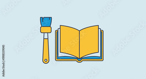 Illustration depicting book and brush symbolizing education, art, and creation