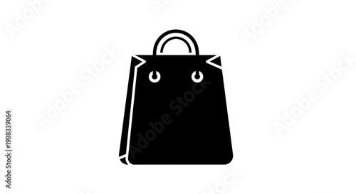 Minimalist black shopping bag icon on white background symbolizing retail commerce purchase