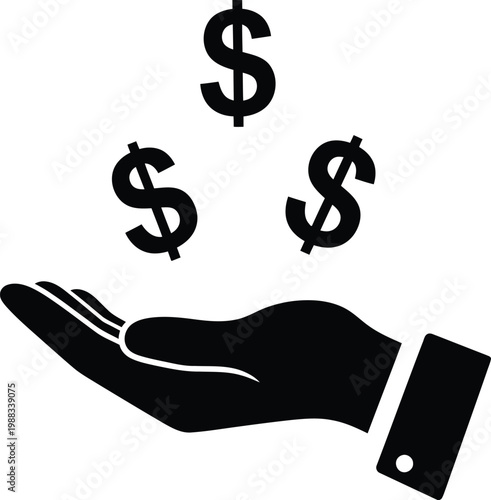 Receiving money a hand catching falling dollar signs icon