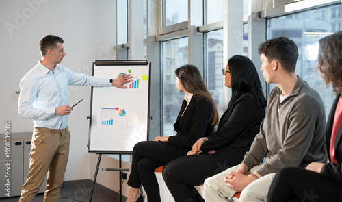 Business presentation with charts during corporate training session
