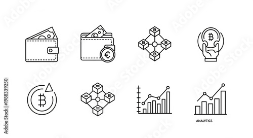 Digital Currency and Blockchain Technology Icons Set.