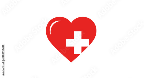 Medical emblem of heart featuring a cross symbol, healthcare representation, vector design