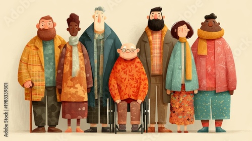 Wallpaper Mural Diverse group of friends and neighbors including older adults and a wheelchair user representing inclusive community and togetherness Torontodigital.ca