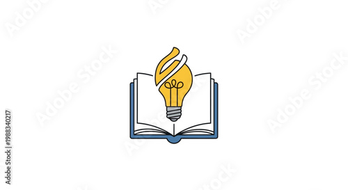 Conceptual illustration depicting knowledge, education, learning, and innovation with a book and