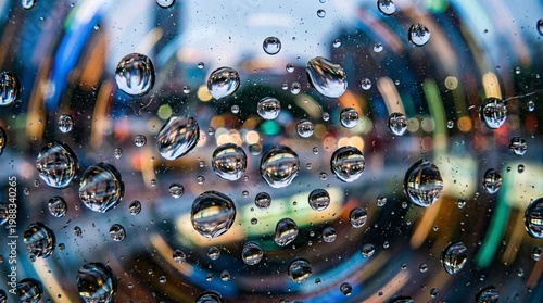 Close-Up of Water Droplets on a Glass Surface with Blurred Background
