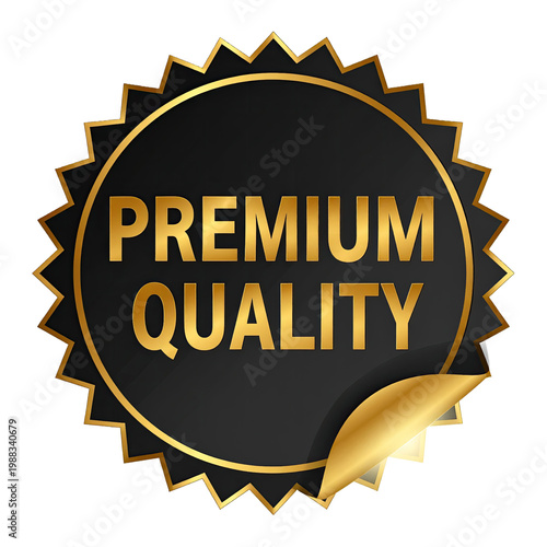 Premium quality golden badge luxury label certification seal isolated on white background