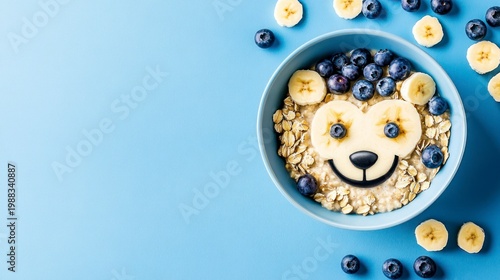 Oatmeal breakfast bear face blueberries banana