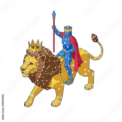 Medieval Knight Riding Lion with Spear.
