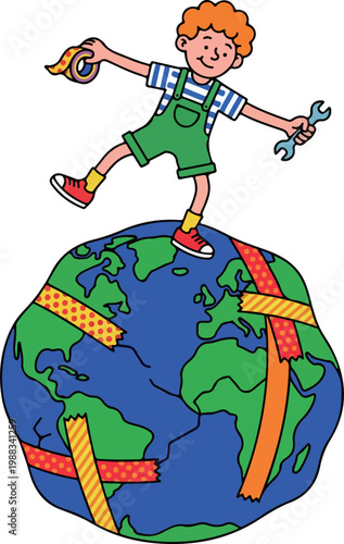 Boy Repairing the Earth