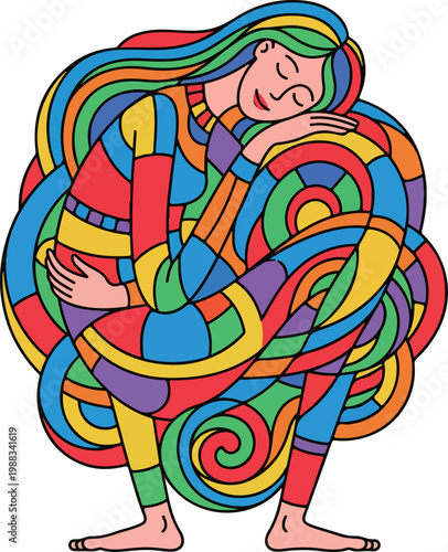 Colorful Abstract Woman in Contemplation