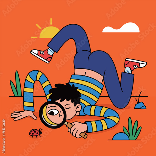 Boy Exploring with Magnifying Glass