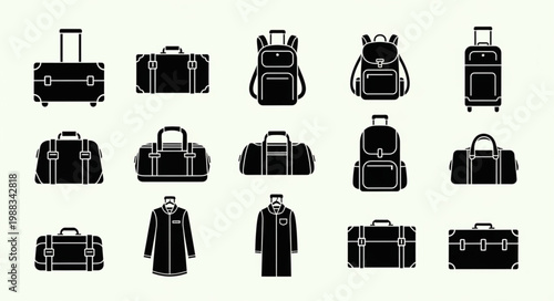 Collection of various travel bags and luggage icons.