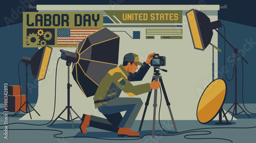 Labor Day Professional Photographer in Studio Vector Illustration
