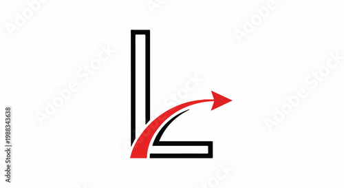 Black letter L with a swooping red arrow pointing right