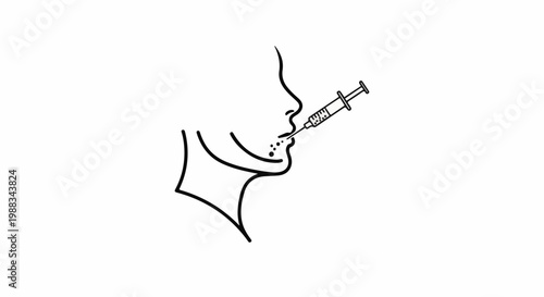 Stylized profile of a face receiving a syringe injection to the chin area