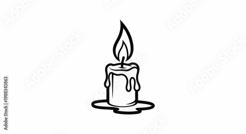 A simple black and white drawing of a lit candle with dripping wax