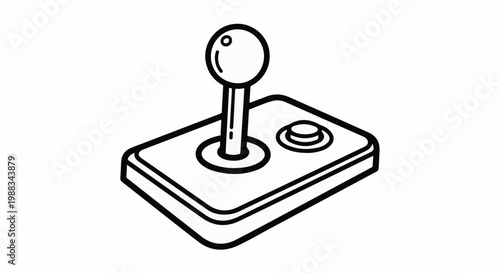 A simple black and white line drawing of a vintage joystick with a button